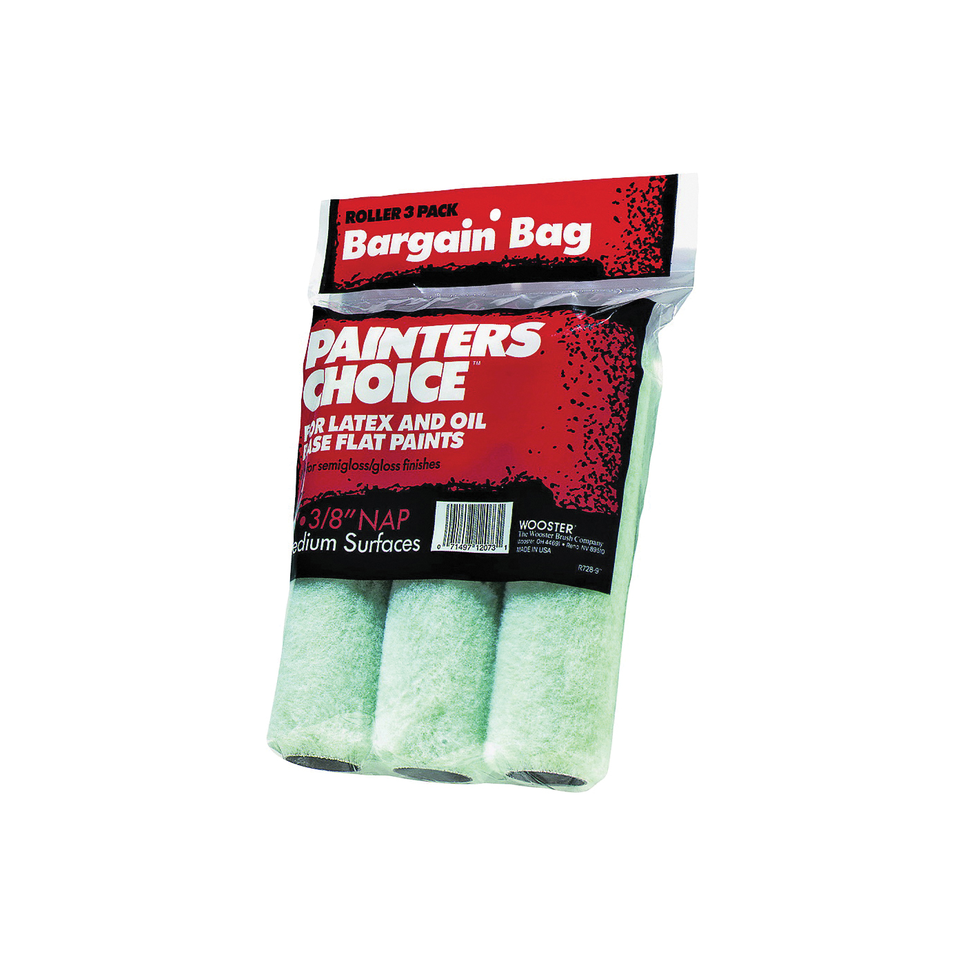 Wooster Painter's Choice R728-9 Roller Cover, 3/8 in Thick Nap, 9 in L, Fabric Cover, Mint Green - 1