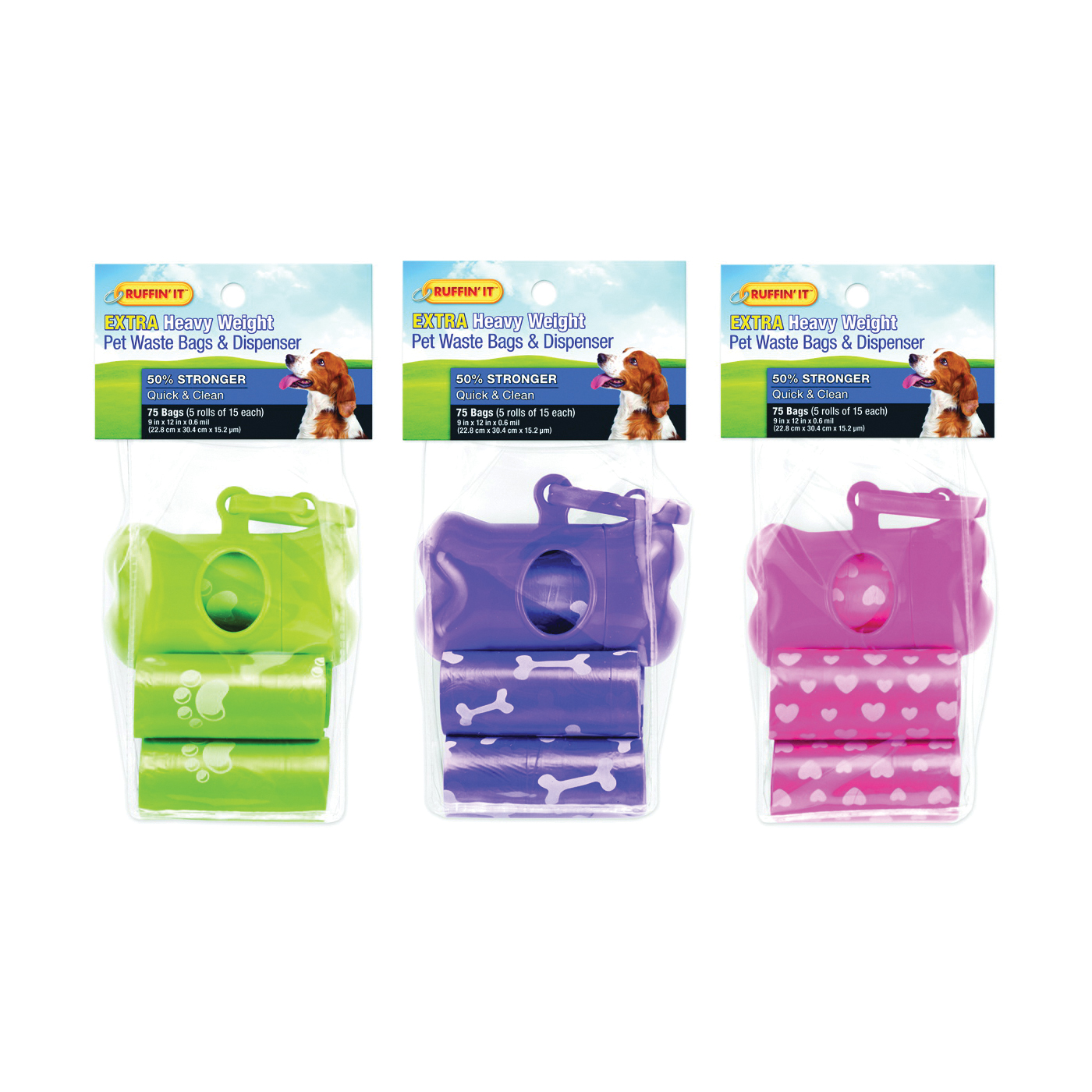 19342 Dog Waste Bag, Plastic, Green/Pink/Purple