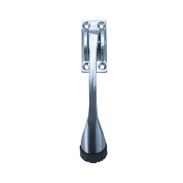 DT100007 Door Holder, 4 in L, 4-1/8 in H, Brass/Rubber, Satin Chrome