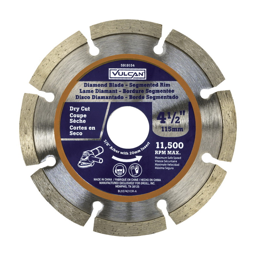 937421OR Diamond Blade, 4.5 in Dia, 7/8 in Arbor, Synthetic Industrial Diamond and 2% Cobalt Cutting Edge
