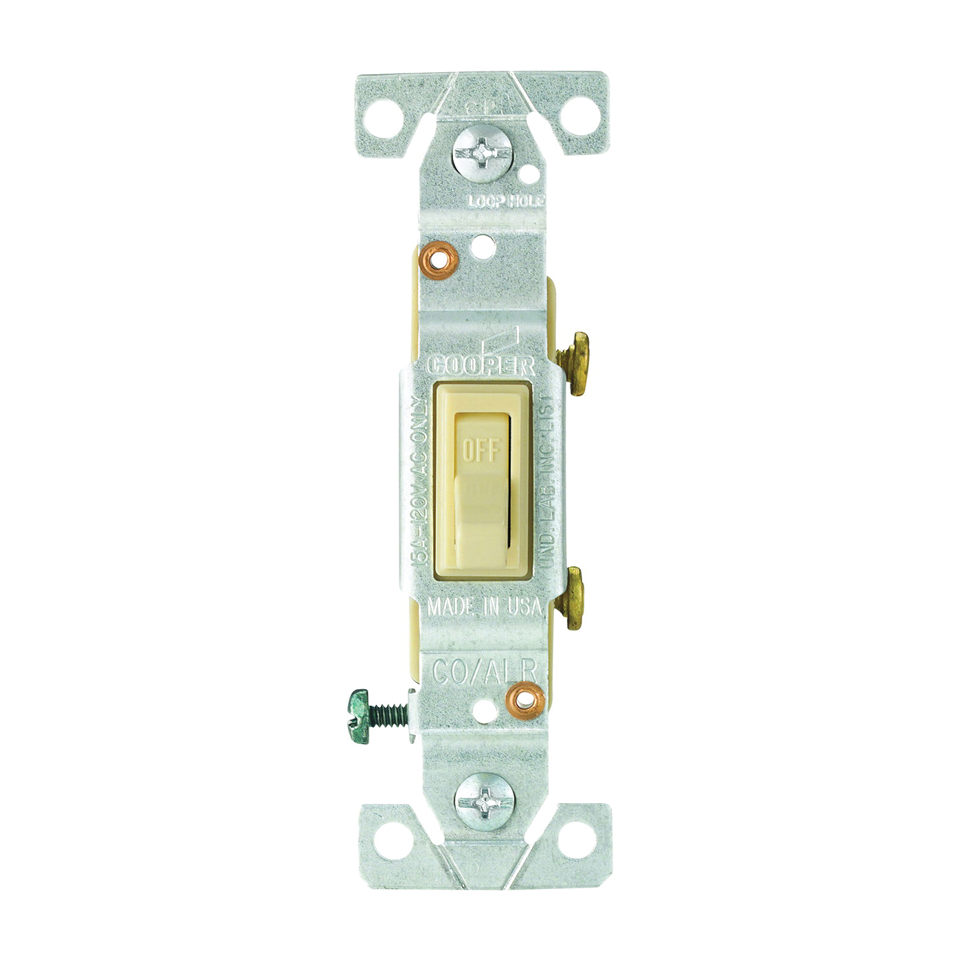 Wiring Devices 5221V-7V-BU Toggle Switch, 1- Pole, 15 A, 120 V, Screw Terminal, Ivory