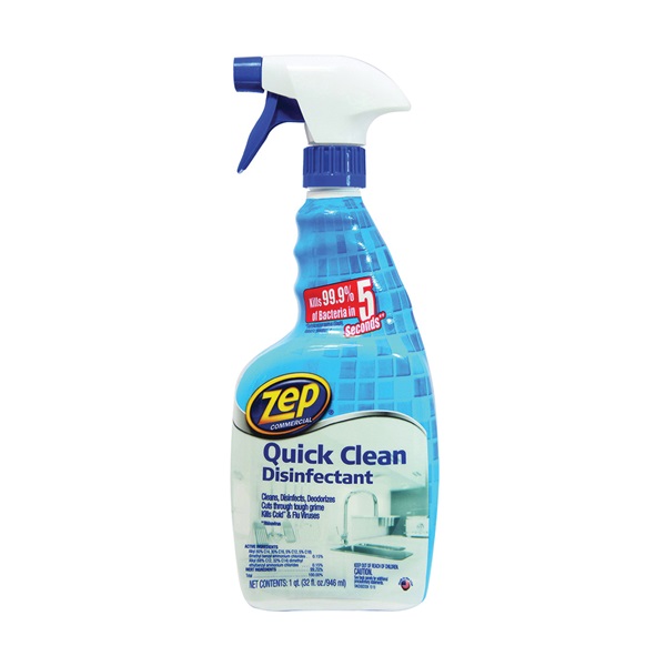 ZUQCD32 Quick Clean Disinfectant, 32 oz, Liquid, Light Blue