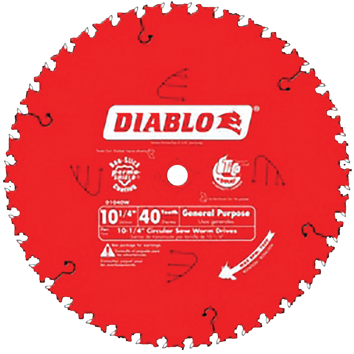 D1040W Circular Saw Blade, 10-1/4 in Dia, 5/8 in Arbor, 40-Teeth, Carbide Cutting Edge