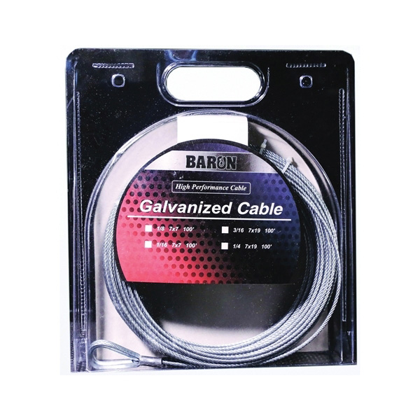 96005/50069 Aircraft Cable, 1/8 in Dia, 100 ft L, 1220 lb Working Load, Steel, Galvanized