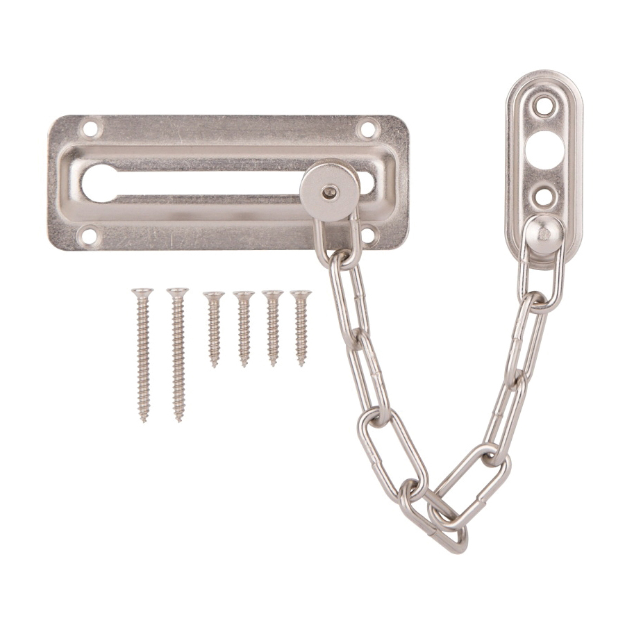 807277-SC-PS Chain Door Guard, 3-3/8 in L, 2 in W, 5-3/4 in H, Steel, Satin Nickel