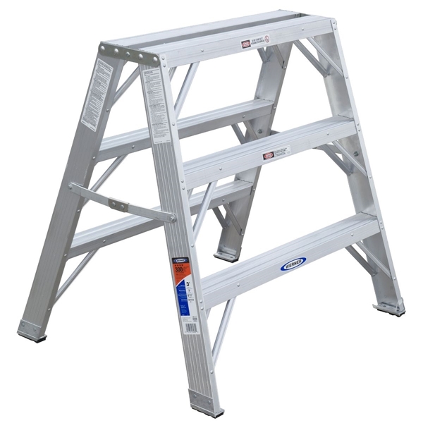 WERNER TW373-30  3ft. Work Step Ladder, 7 ft. Max Reach, 3-Step, 300 lb, Type IA Duty Rating, Aluminum