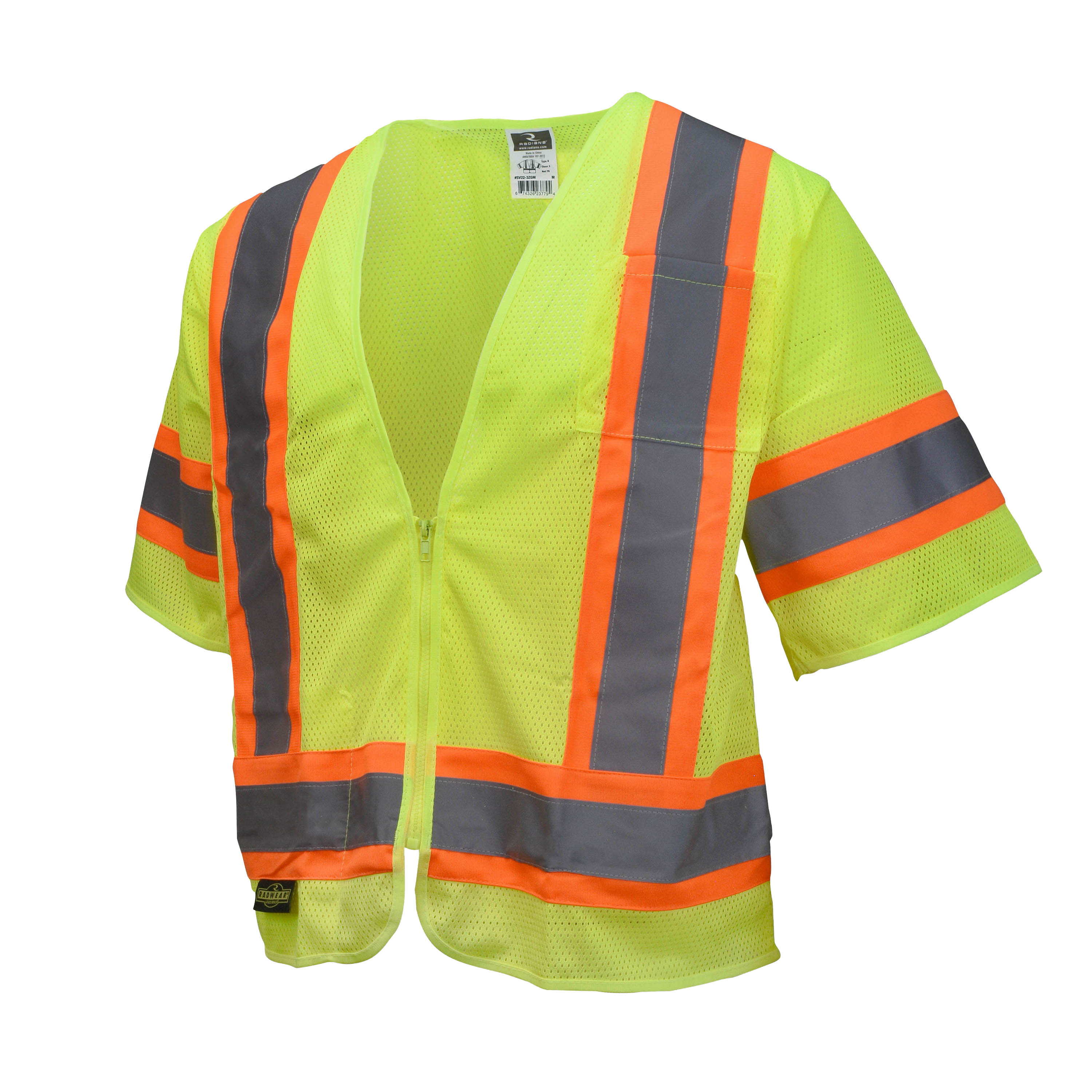 SV22-3ZGM-L Economical Safety Vest with Two-Tone Trim, L, Polyester, High-Visibility Green, Zipper