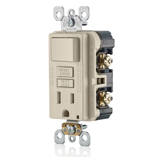 Leviton C96-GFSW1-00T Combination Switch, 2 -Pole, 15 A, 125 V, Light Almond - 1