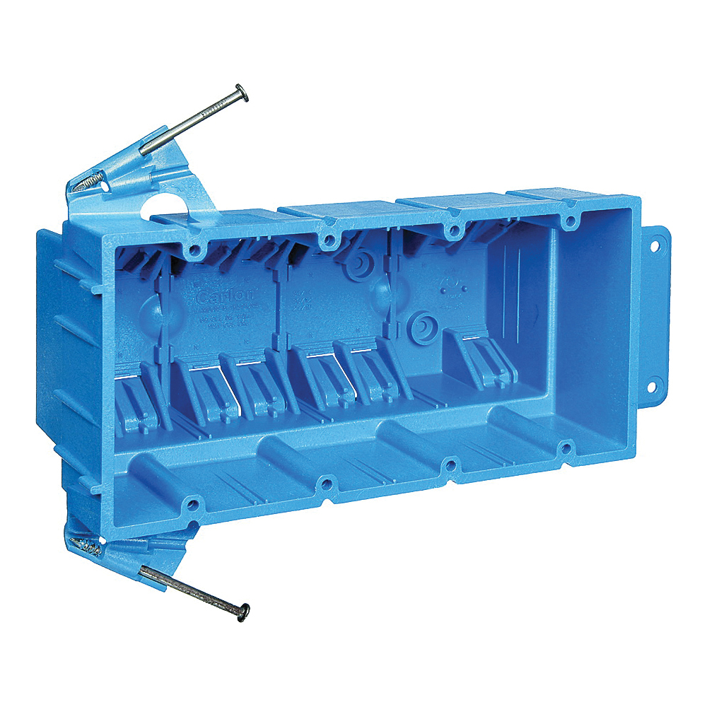 BH464A Outlet Box, 4 -Gang, PVC (Plastic), Blue, Nail Mounting