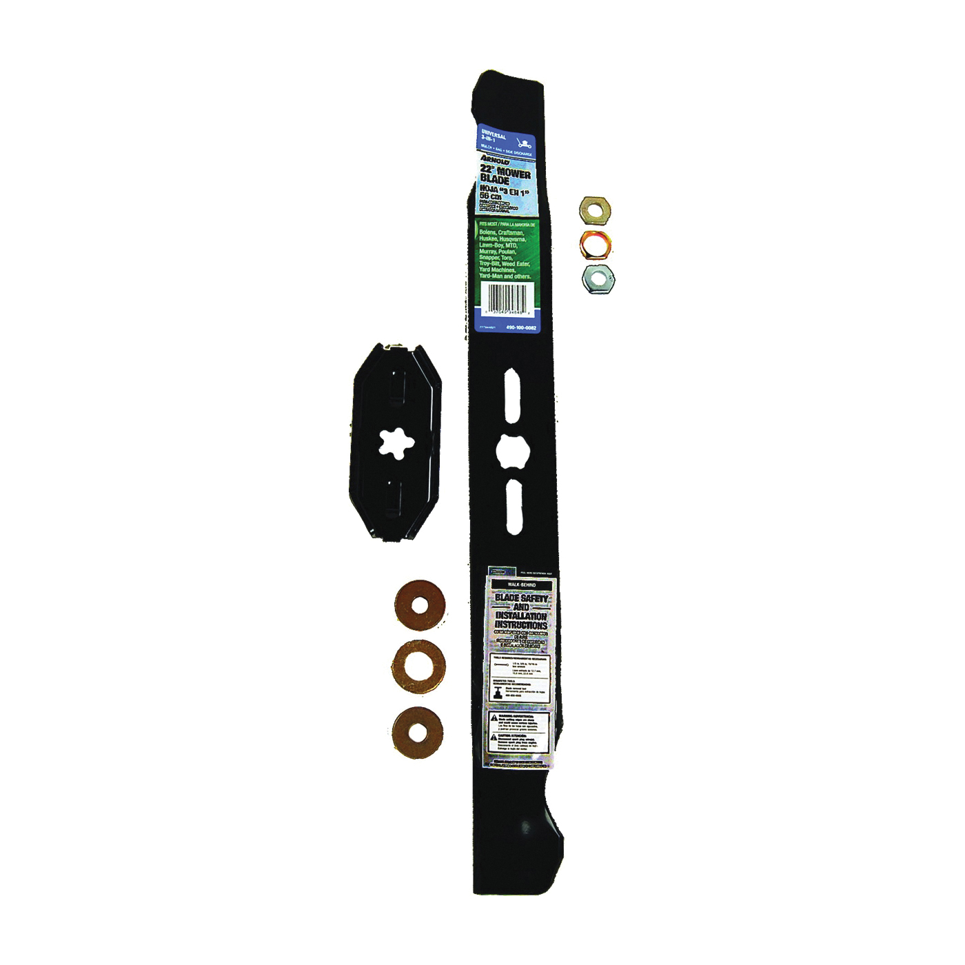 490-100-0082 Mower Blade, 22 in L, 2-1/2 in W, Steel