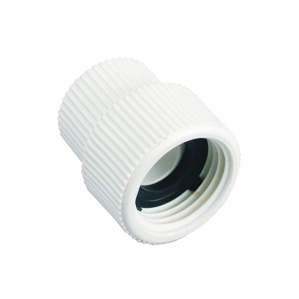 53366 Hose-To-Pipe Adapter, 1/2 x 3/4 in, FNPT x FHT, PVC, White