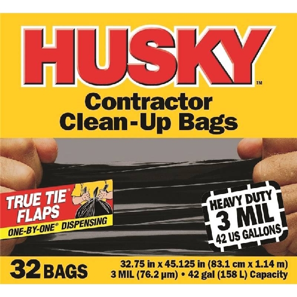 HC42WC032B Clean-Up Trash Bag, 42 gal Capacity, Polyethylene Resin, Black
