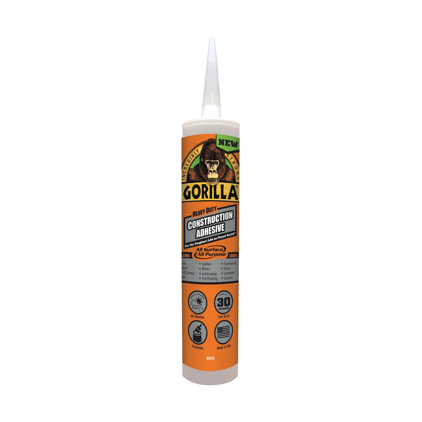 Gorilla 8010003 Construction Adhesive, White, 9 oz Cartridge - 1