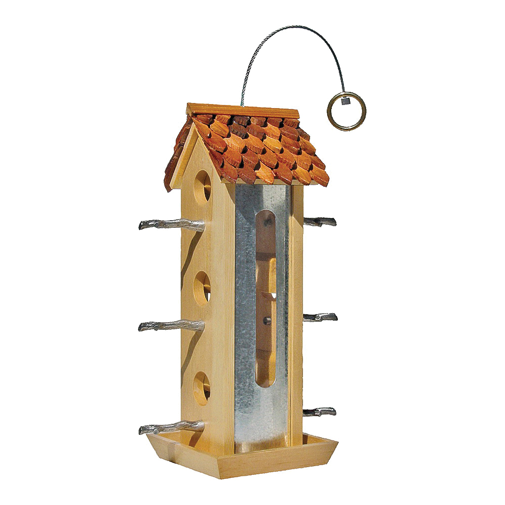 50171 Tin Jay Wood Bird Feeder, 2 lb, Fir Wood, Hanging, Pole