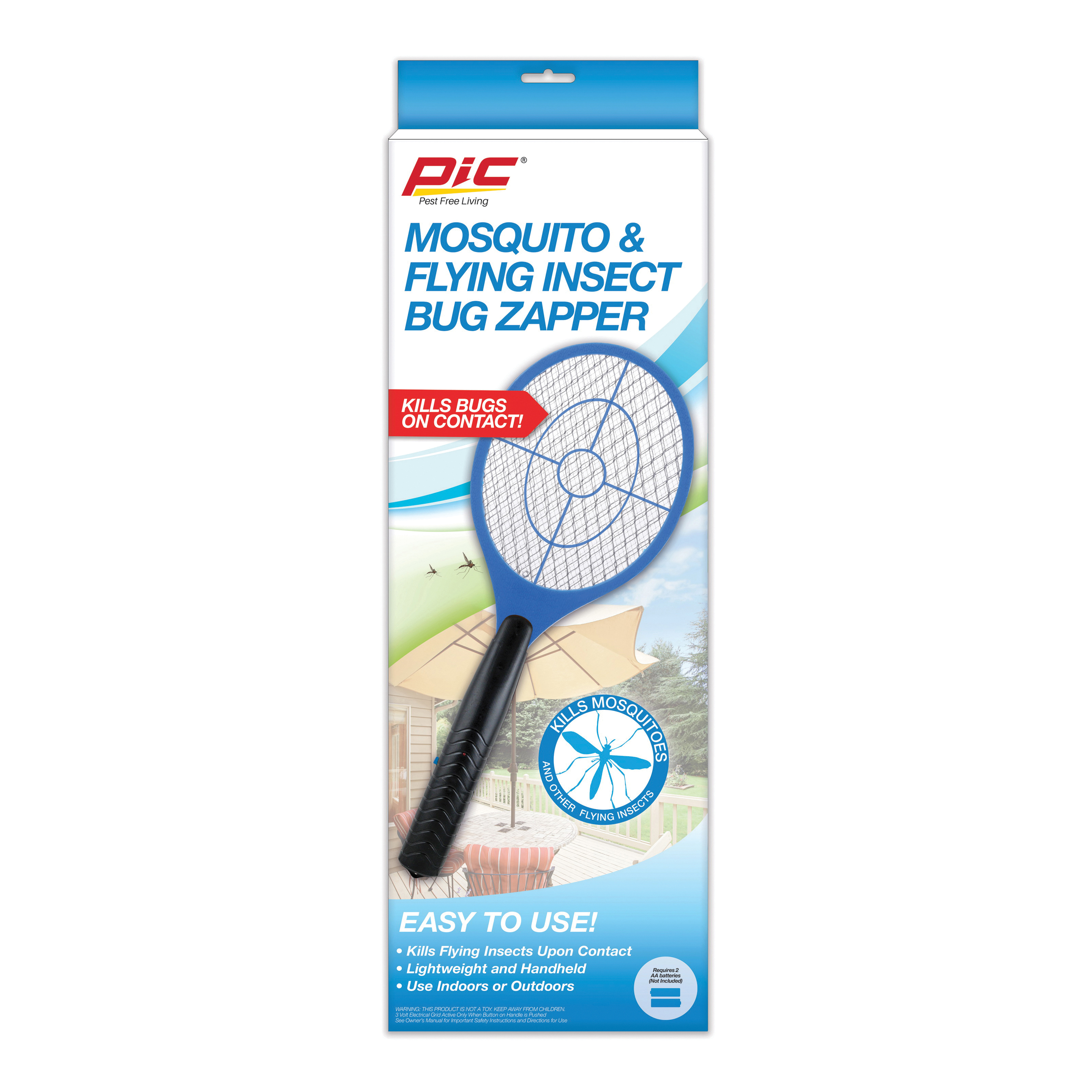 Pic ZAP-RAK Handheld Mosquito and Flying Inspect Bug Zapper, Indoor/Outdoor, 800 V, Black/Blue