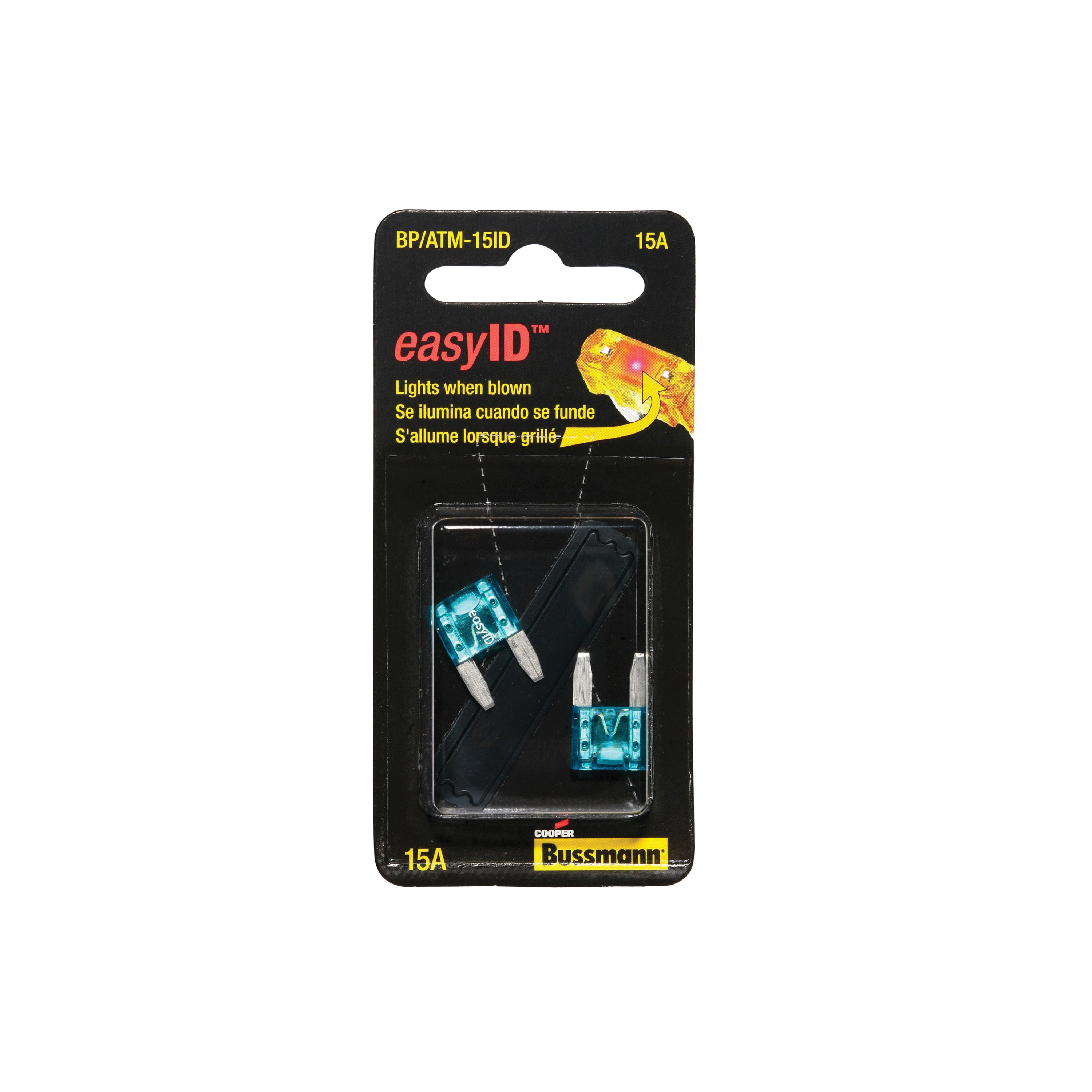 easyID ATM Series BP/ATM-15ID Automotive Fuse, Fast-Acting Fuse, ATM-ID, 32 VDC, 15 A, 1 kA Interrupt