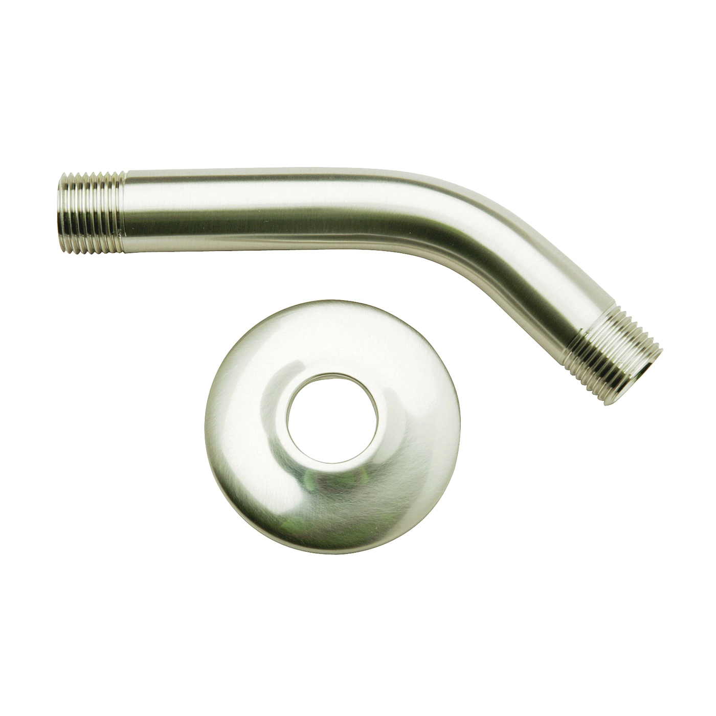 PP825-10BN Shower Arm With Flange, 1/2 in Connection, IPS, 6 in L, Brass, Brushed Nickel