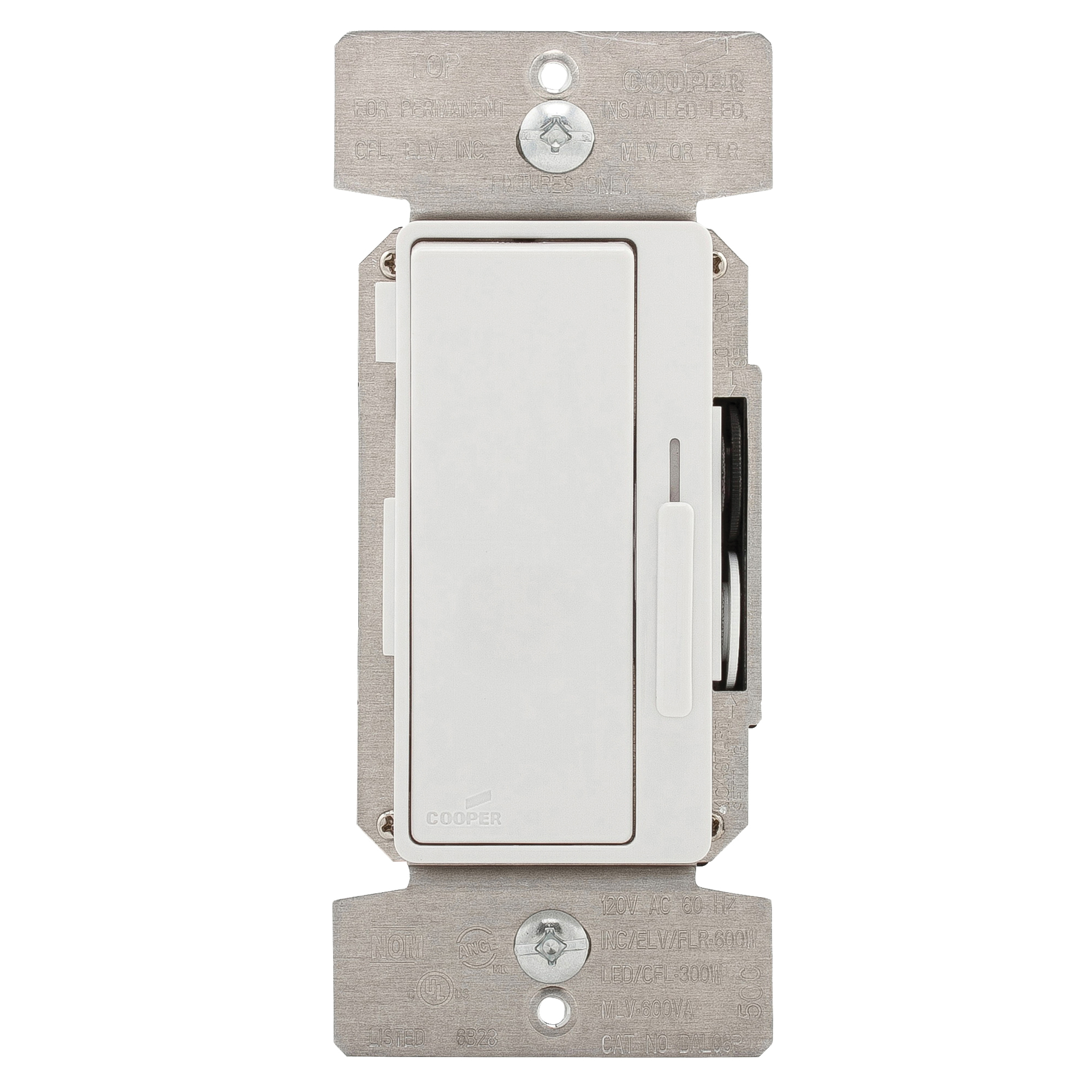 DUL06P-C6-KB-L Slide Dimmer, 120 V, 300 W, ELV, FLR, HAL,C, MLV Lamp, 3-Way