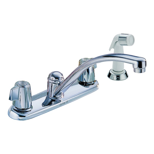 Classic Series 2400LF Kitchen Faucet with Side Sprayer, 1.8 gpm, 2-Faucet Handle, Brass, Chrome Plated, Deck