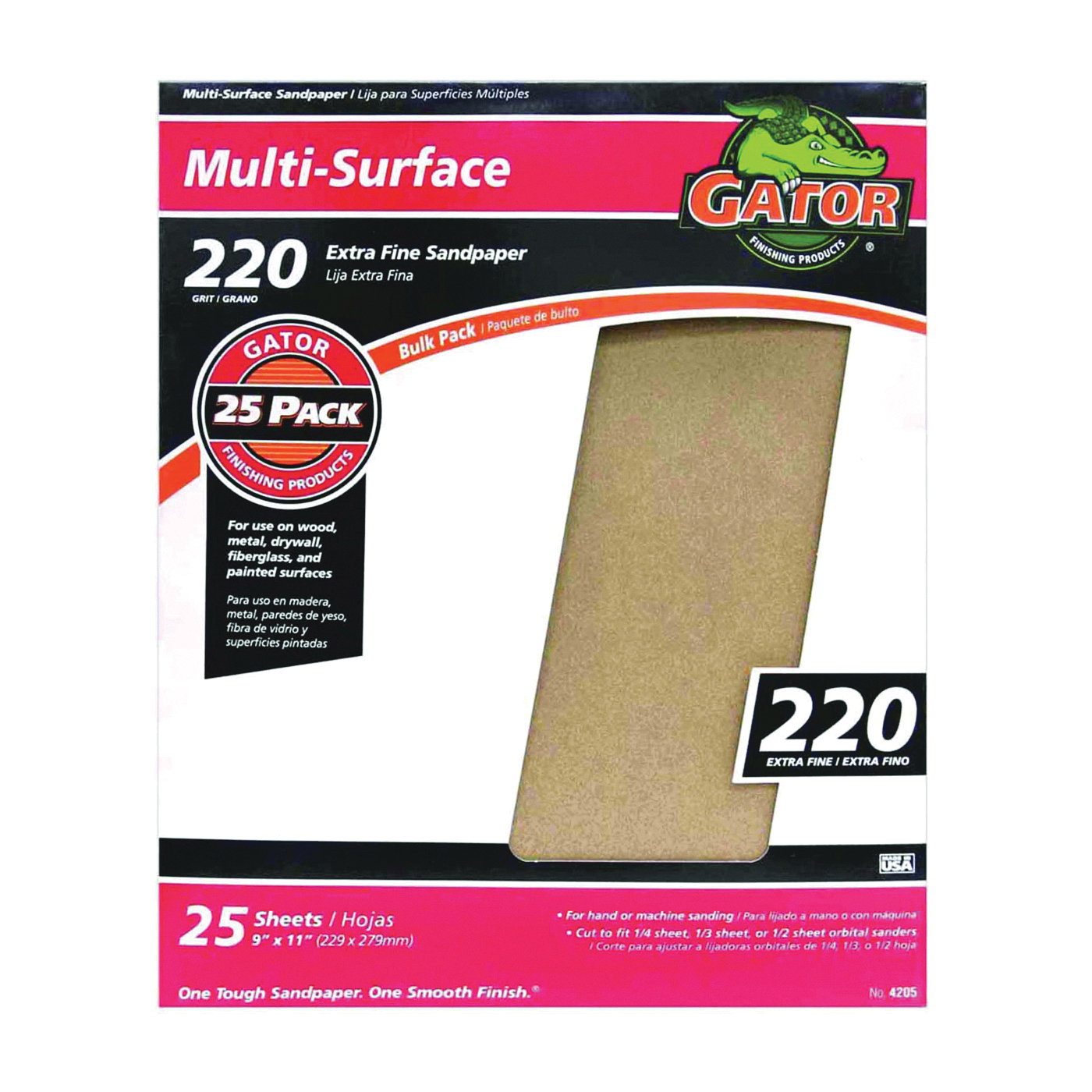 3260 Sanding Sheet, 11 in L, 9 in W, Extra Fine, 220 Grit, Aluminum Oxide Abrasive