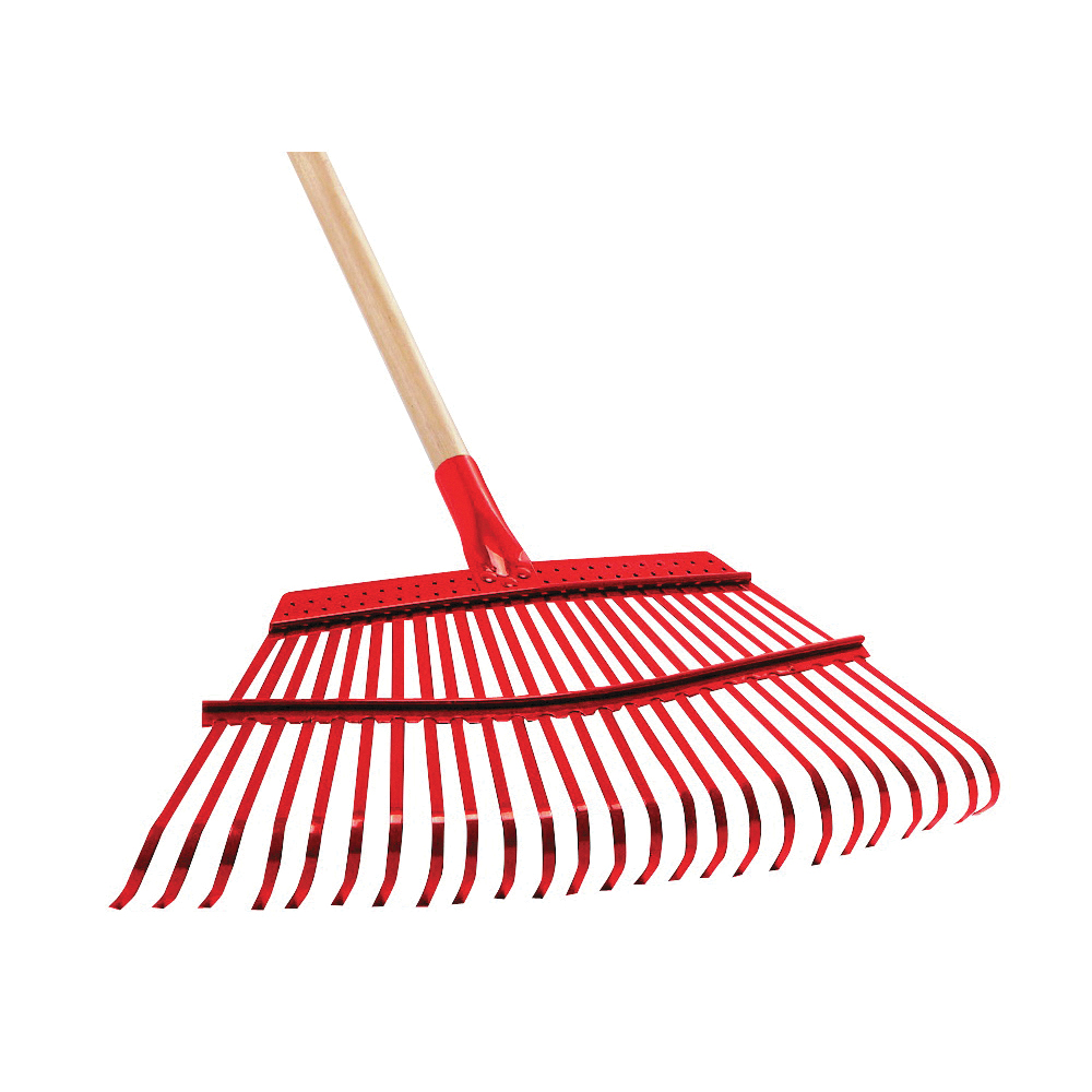 Corona RK 62001 Leaf Rake, Steel Tine, 19 in W Tine, 25-Tine, Wood Handle, 54 in L Handle - 1