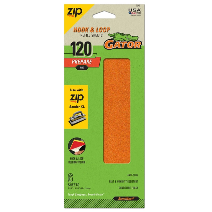 ZipXL 7245 Sanding Sheet Refill, 9-7/8 in L, 3-7/8 in W, 120 Grit, Fine, Aluminum Oxide Abrasive