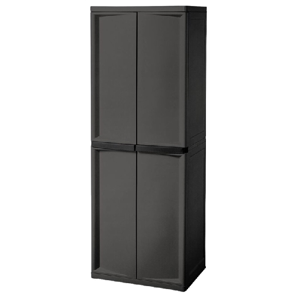 01423V01 Shelf Cabinet, 25-5/8 in OAW, 69-3/8 in OAH, 18-7/8 in OAD, 4-Shelf, Plastic, Gray, Flat