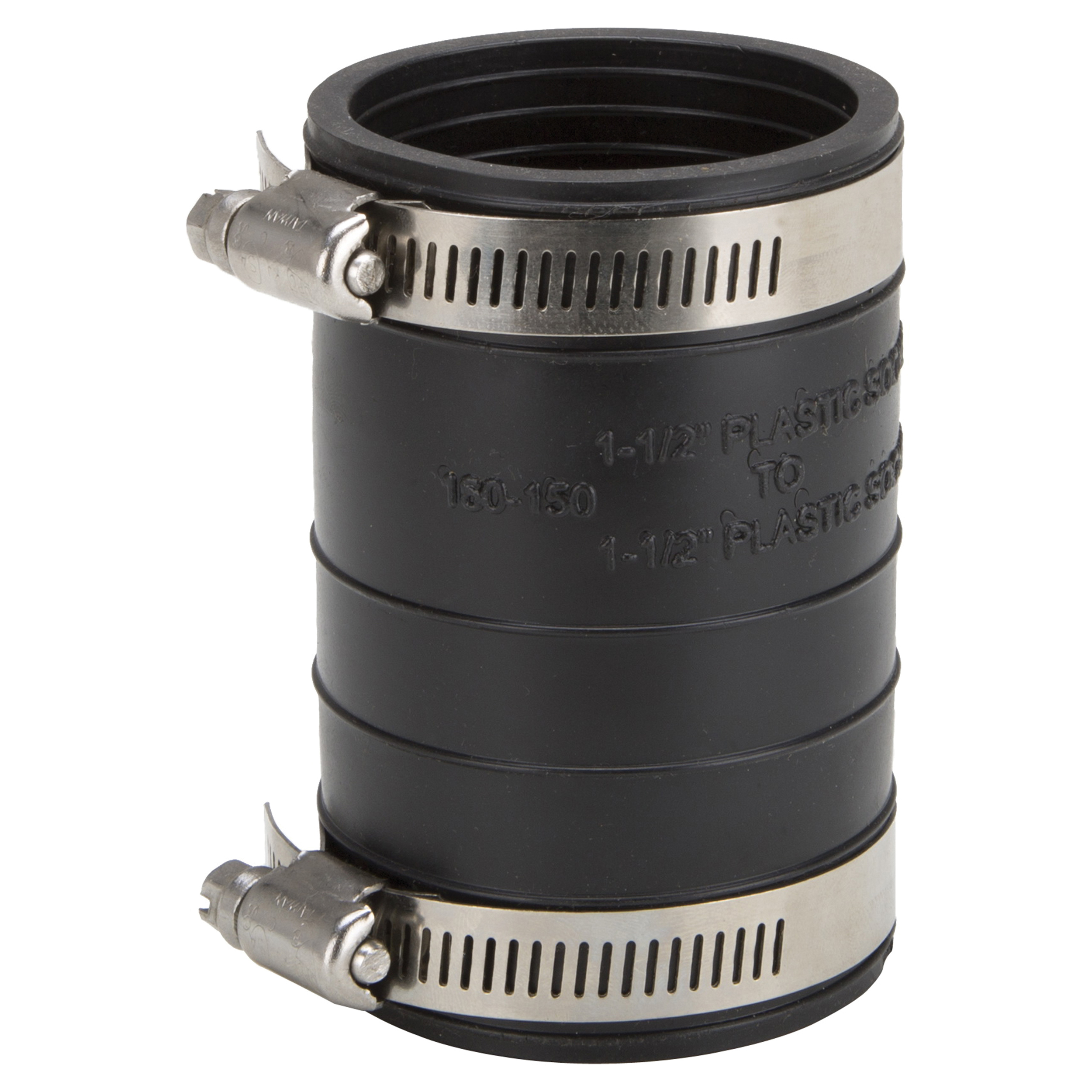 KJ-016 Coupling, 1-1/2 in, Socket to Socket Coupling, Rubber/Stainless Steel, Black