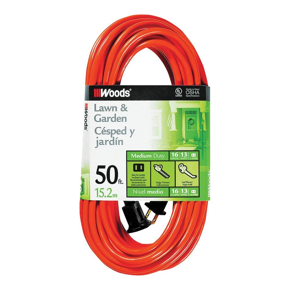 0723 Extension Cord, 16 AWG Cable, 50 ft L, 13 A, 125 V, Orange