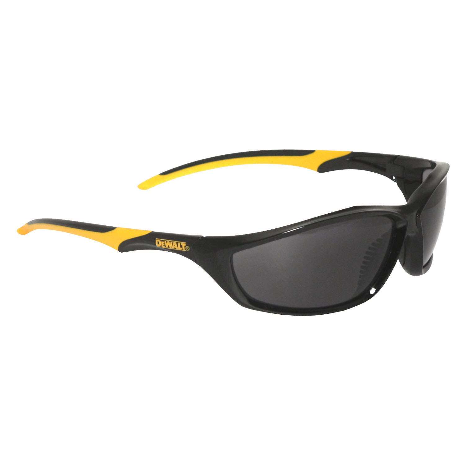 DEWALT DPG96-2C Safety Glasses, Scratch-Resistant Lens, Smoke Lens, Plastic Frame, Black/Yellow Frame, Hard-Coated Lens, Polycarbonate Lens, Full Frame