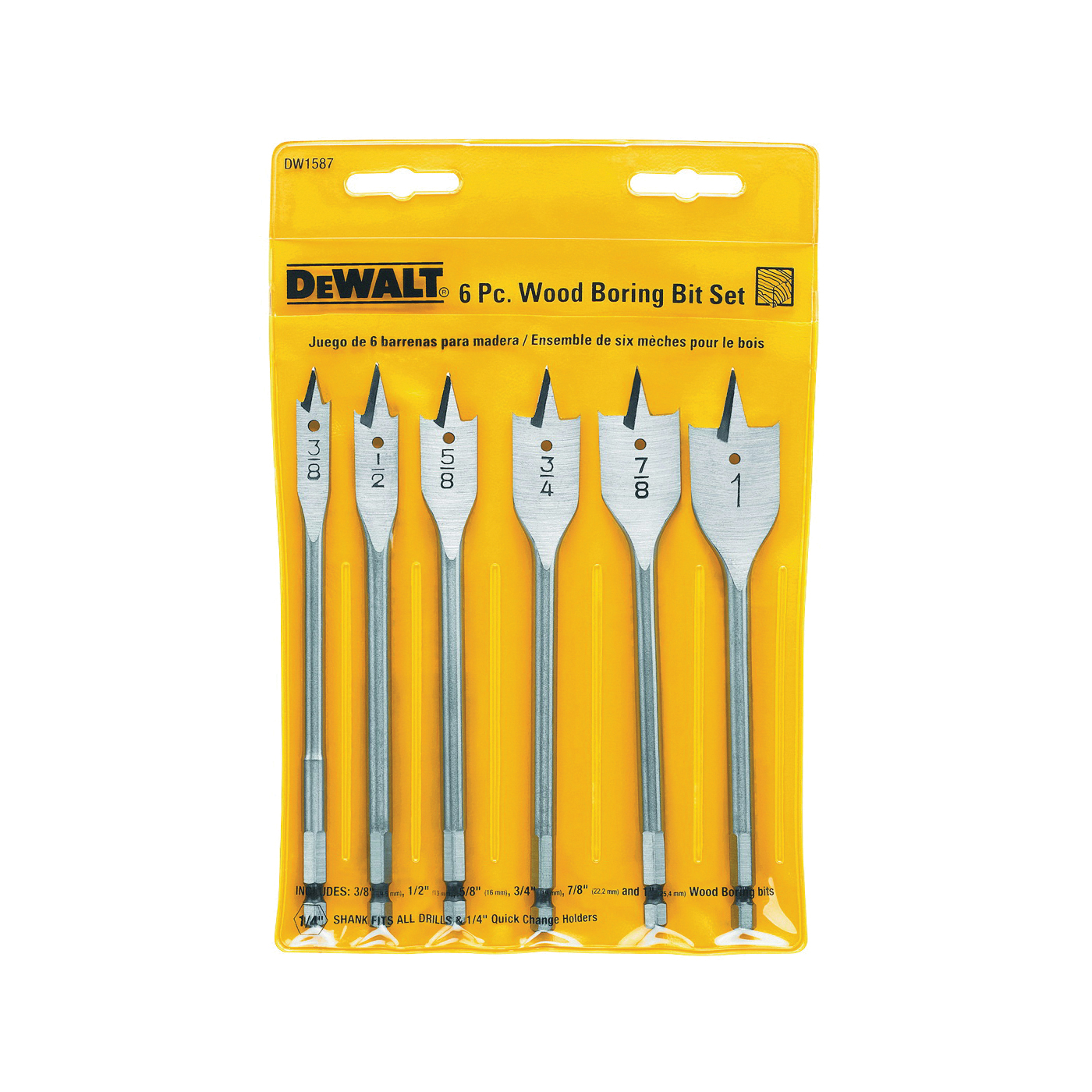 DW1587 Spade Bit Set, Heavy-Duty, 6-Piece, Carbon Steel