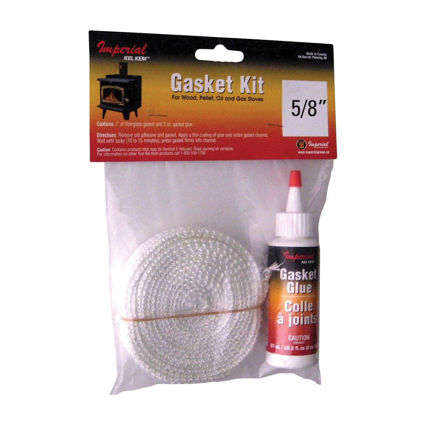 KK0142 Gasket Tape Kit, 7 ft L, 5/8 in W, Fiberglass, 59 mL Bag