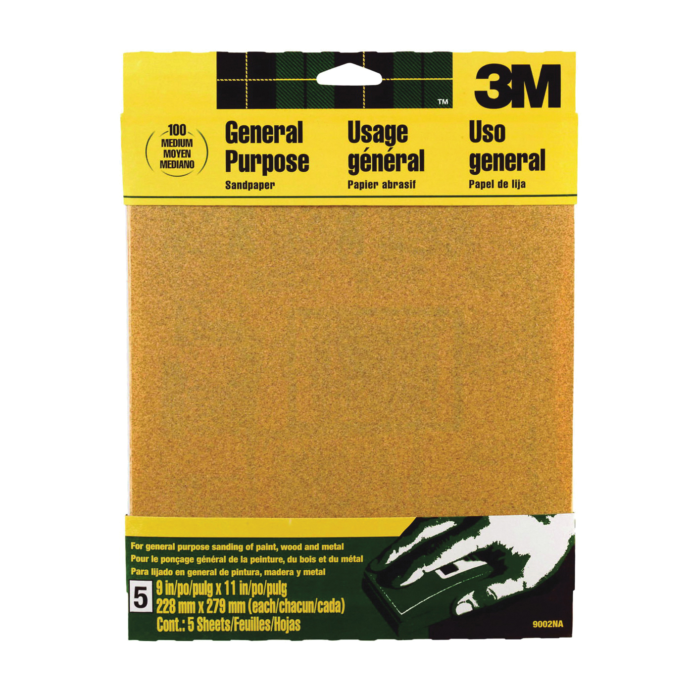 9002 Sandpaper Sheet, 11 in L, 9 in W, Medium, 100 Grit, Aluminum Oxide Abrasive, Paper Backing