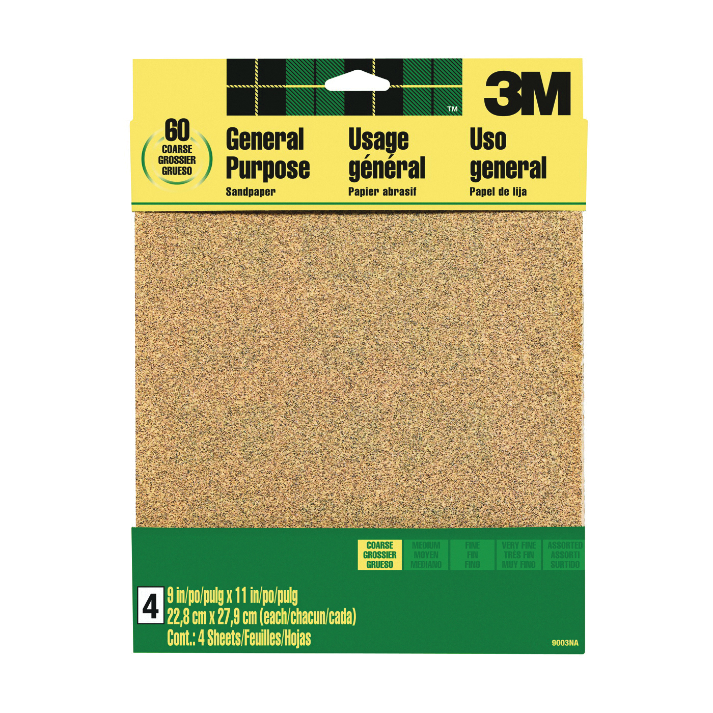 9003 Sandpaper Sheet, 11 in L, 9 in W, Coarse, 60 Grit, Aluminum Oxide Abrasive, Paper Backing