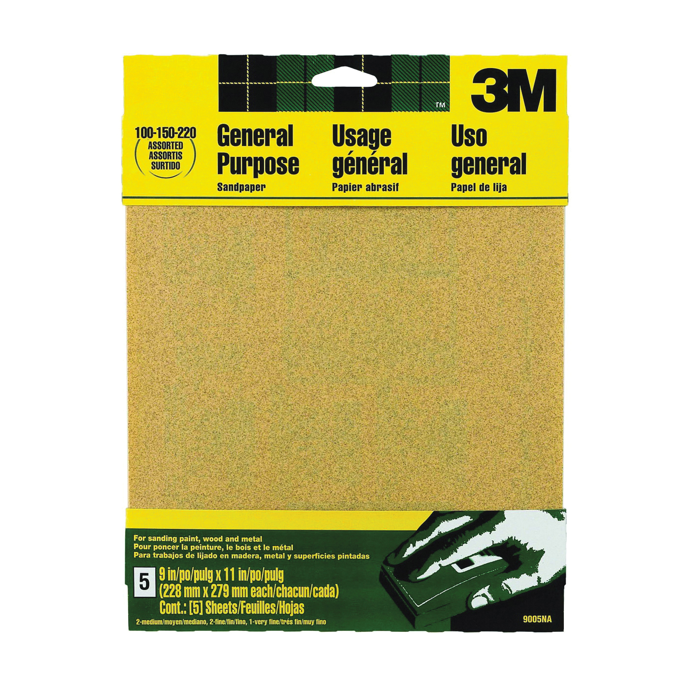 9005 Sandpaper Sheet, 11 in L, 9 in W, Aluminum Oxide Abrasive, Paper Backing