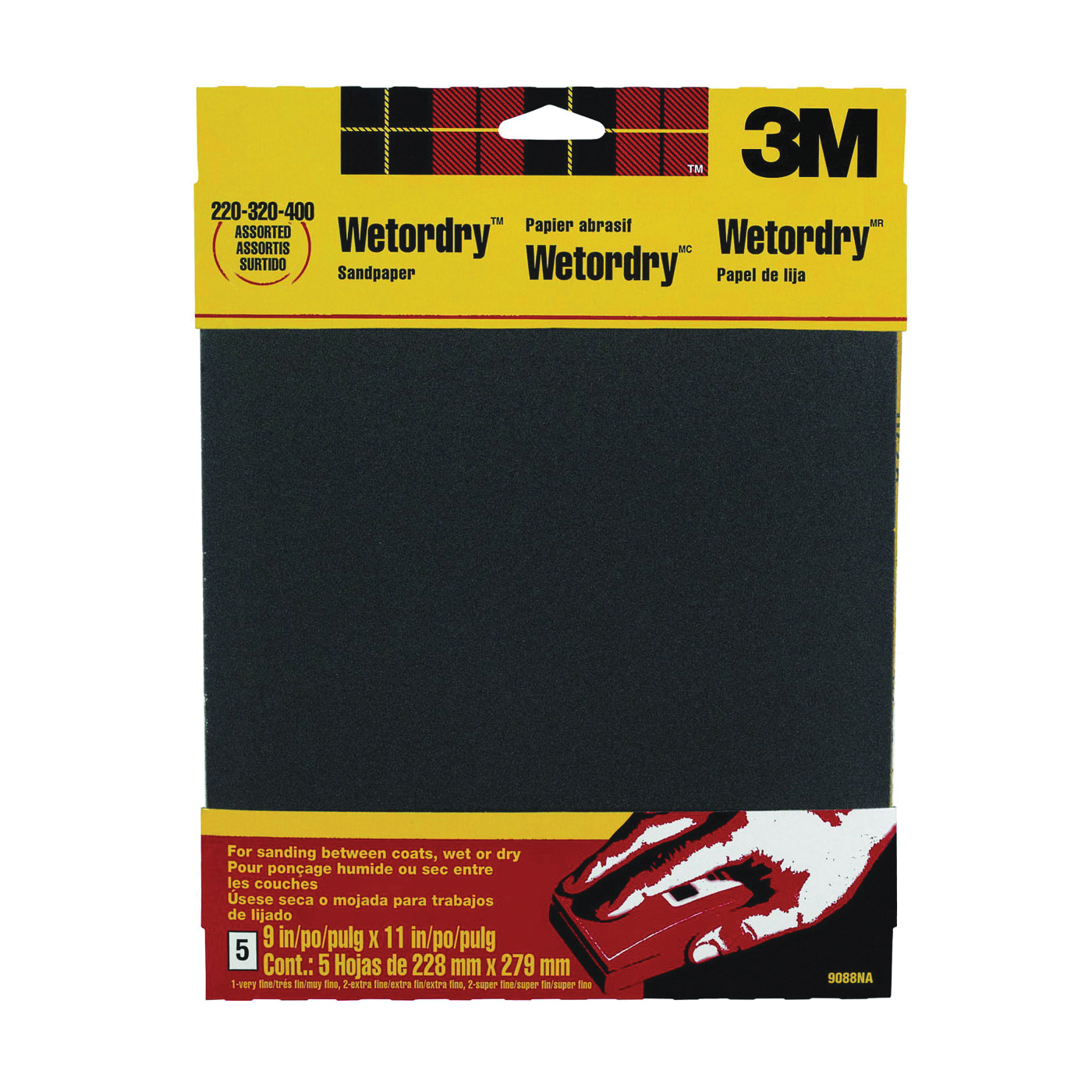 9088 Sandpaper, 11 in L, 9 in W, Extra Fine, Super Fine, Very Fine, Silicone Carbide Abrasive