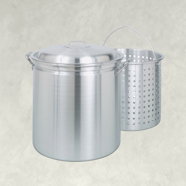 4042 Stock Pot with Basket, 42 qt Capacity, Aluminum, Riveted Handle
