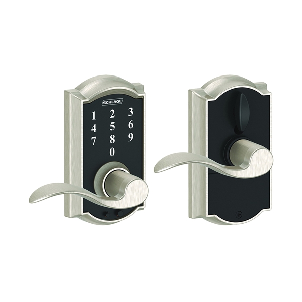 Schlage FE Series FE695VCAMXACC619 Electronic Entry Lock, Wave Design, Satin Nickel, Residential, 2 Grade, Metal