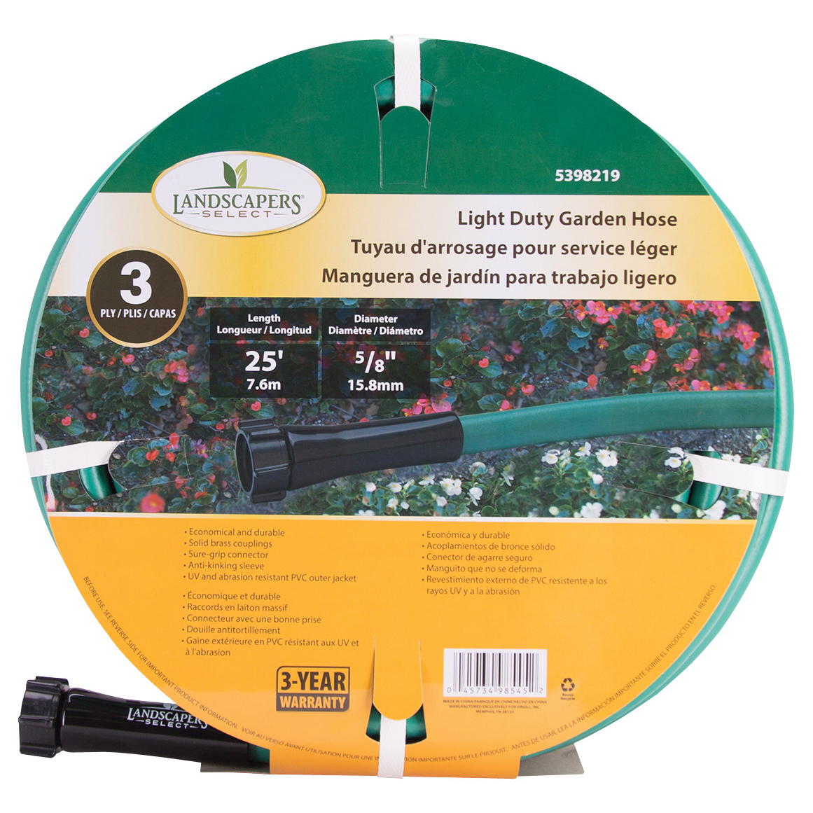 GH-585013L Garden Hose, 5/8 in, 25 ft L, PVC, Green
