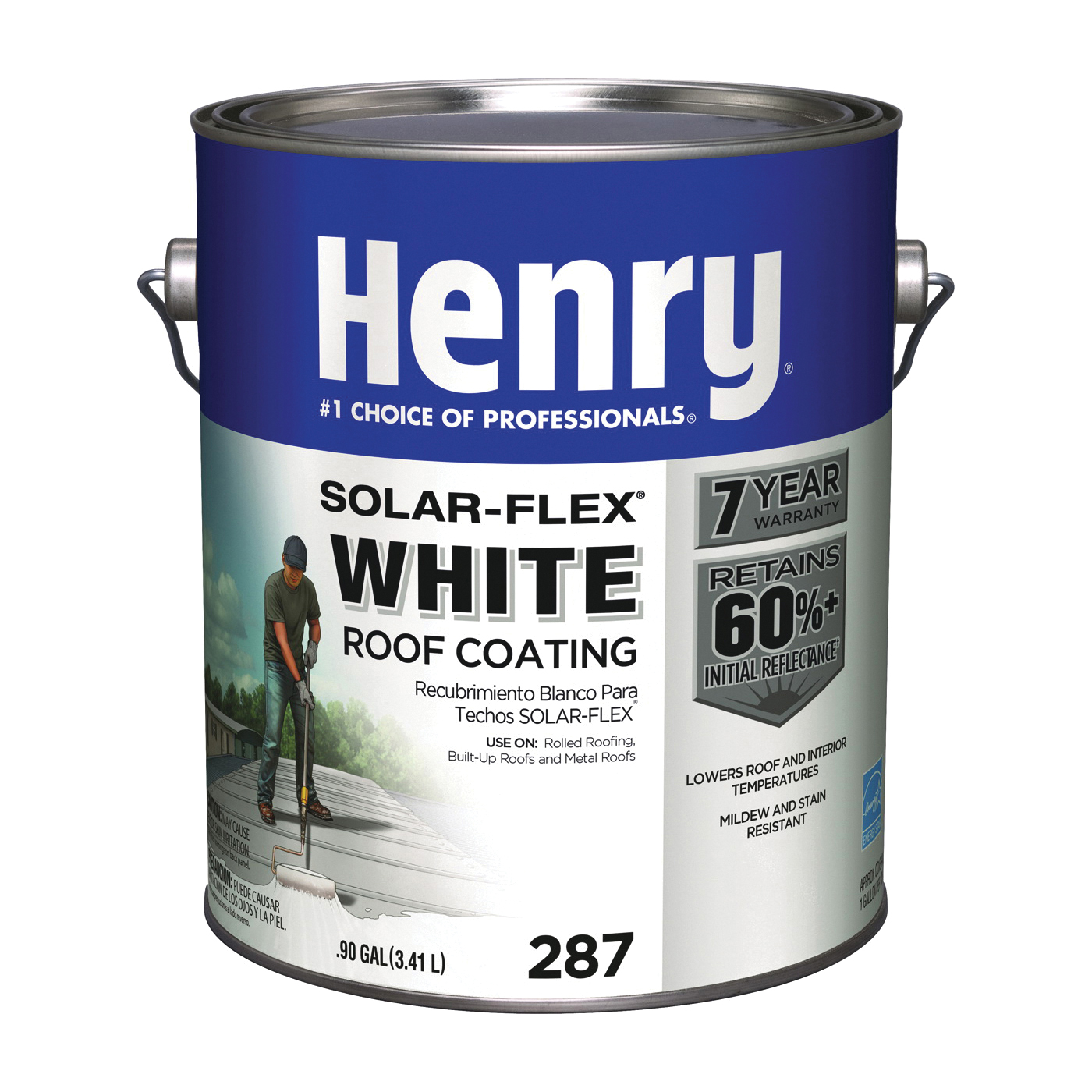 HE287SF046 Elastomeric Roof Coating, White, 0.9 gal Pail, Cream