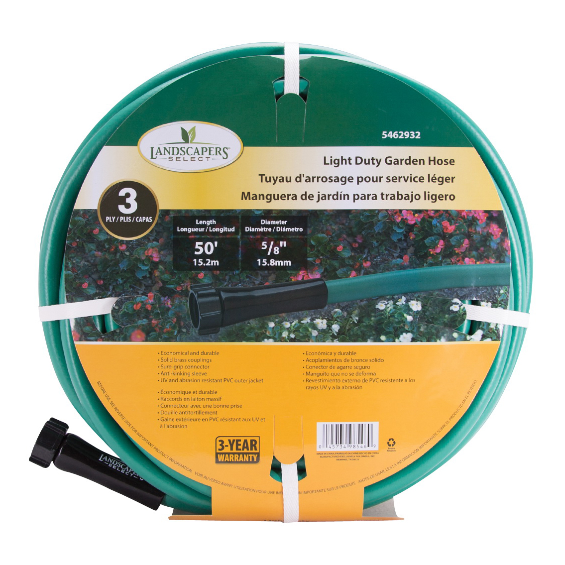 GH-585023L Garden Hose, 5/8 in, 50 ft L, PVC, Green