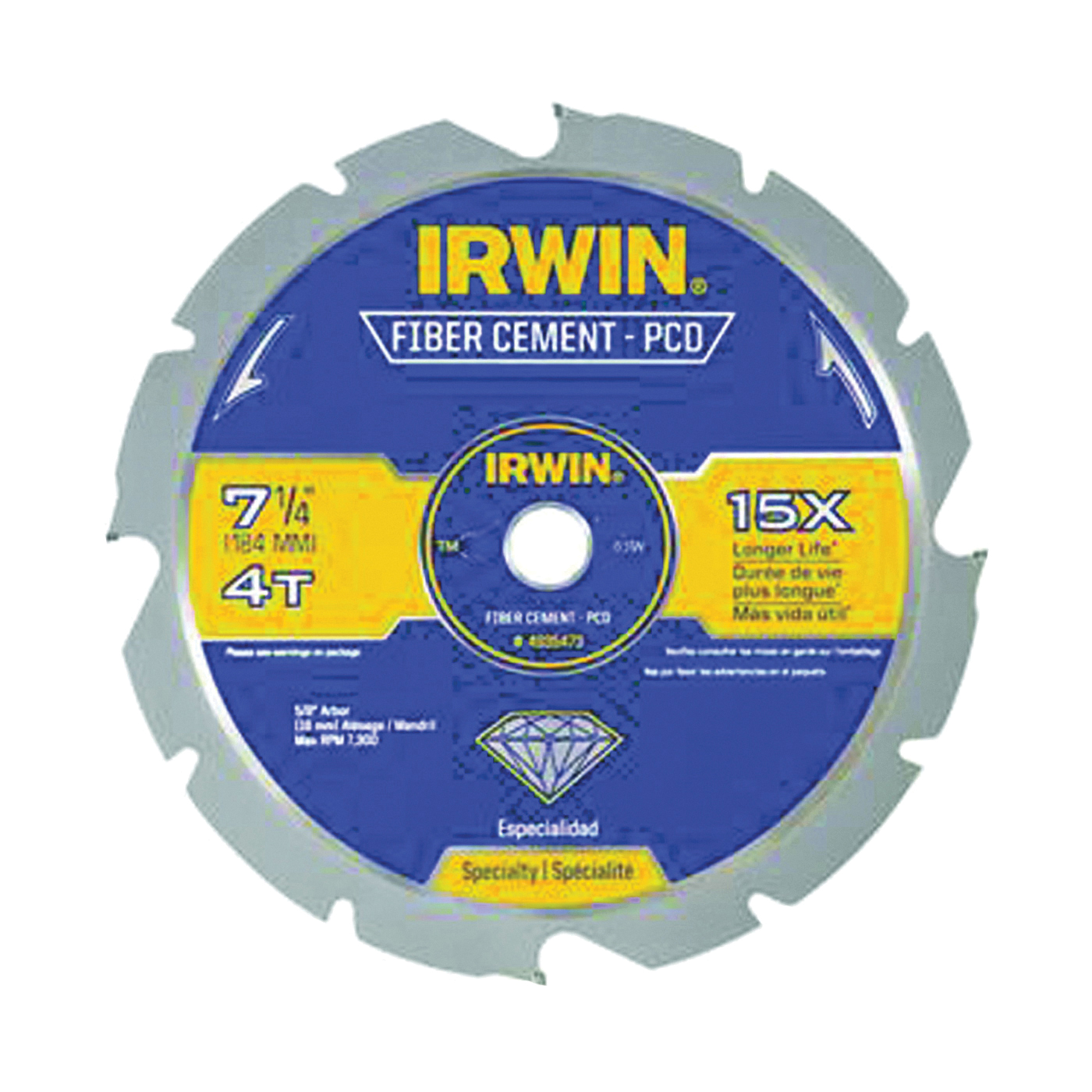 4935473 Circular Saw Blade, Cement, 7-1/4 in Dia, 5/8 in Arbor, 4-Teeth, Carbide Cutting Edge