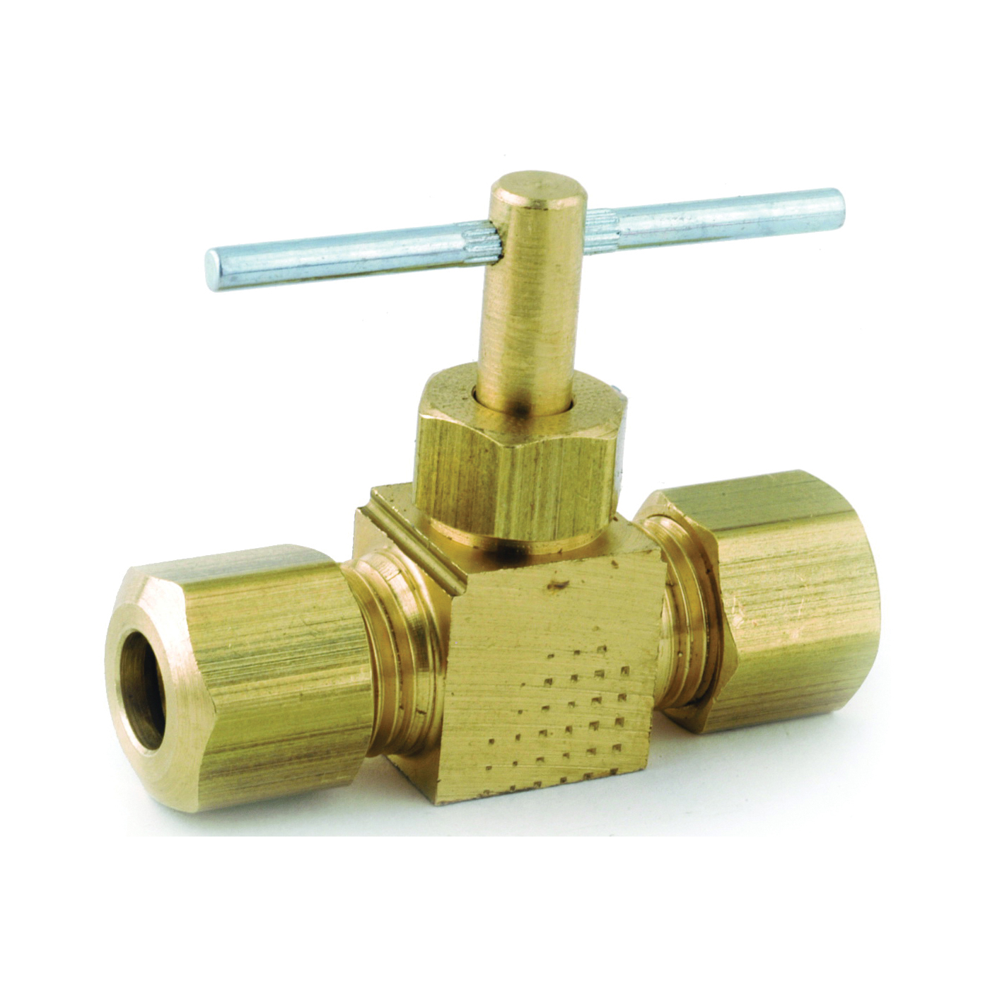 759106-06 Straight Needle Shut-Off Valve, 3/8 in Connection, Compression, 150 psi Pressure, Brass Body