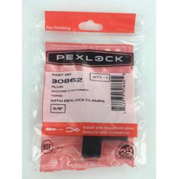 Pex Pipe Plug with Clamp, Flair-It, 3/8 in, Black - 1