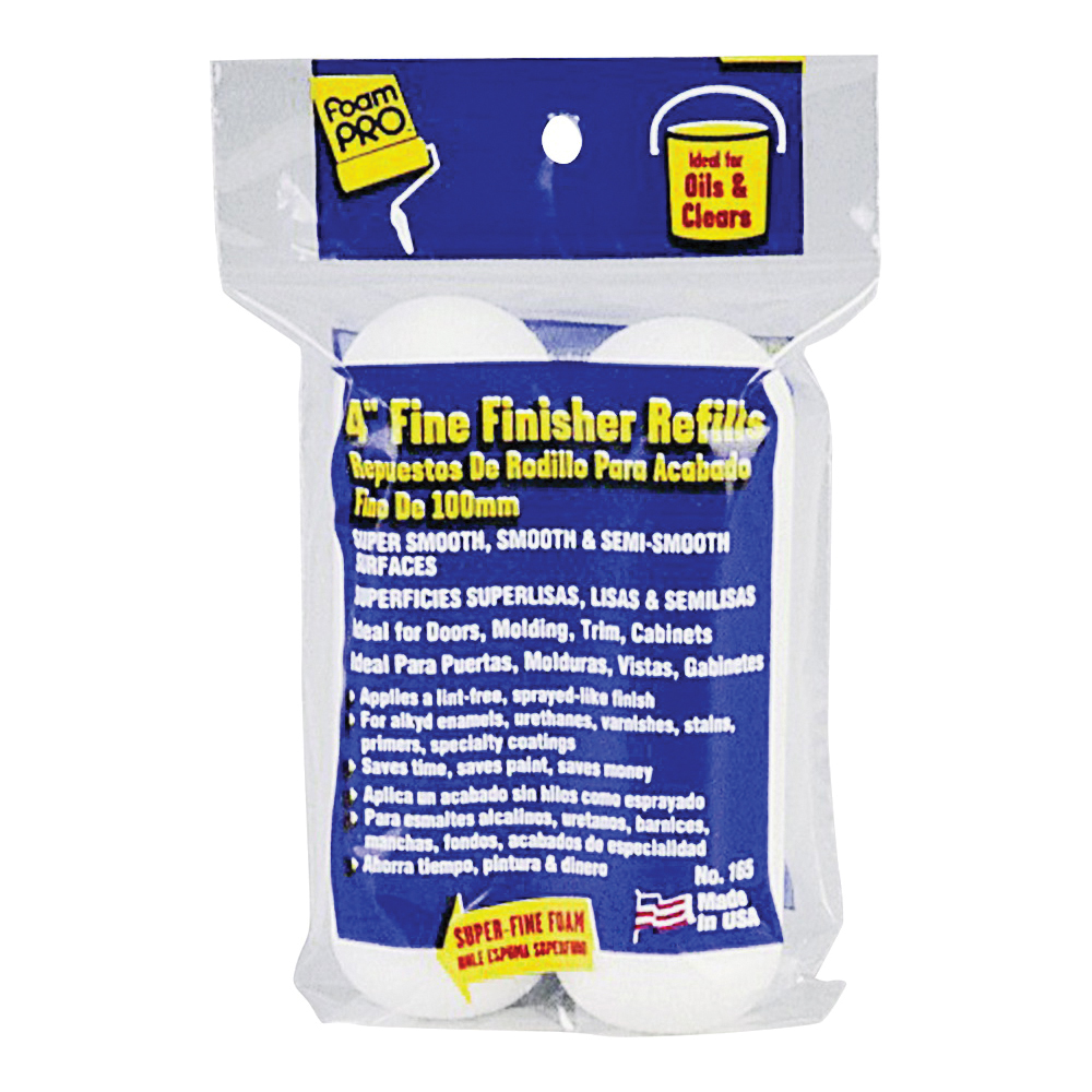 165 Fine Finish Roller Refill, 3/8 in Thick Nap, 4 in L, Foam Cover