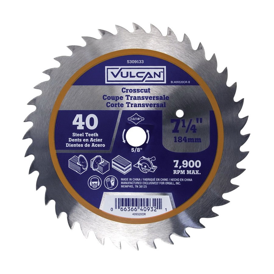 409320OR Circular Saw Blade, 7-1/4 in Dia, 5/8 and 13/16 Diamond in Arbor