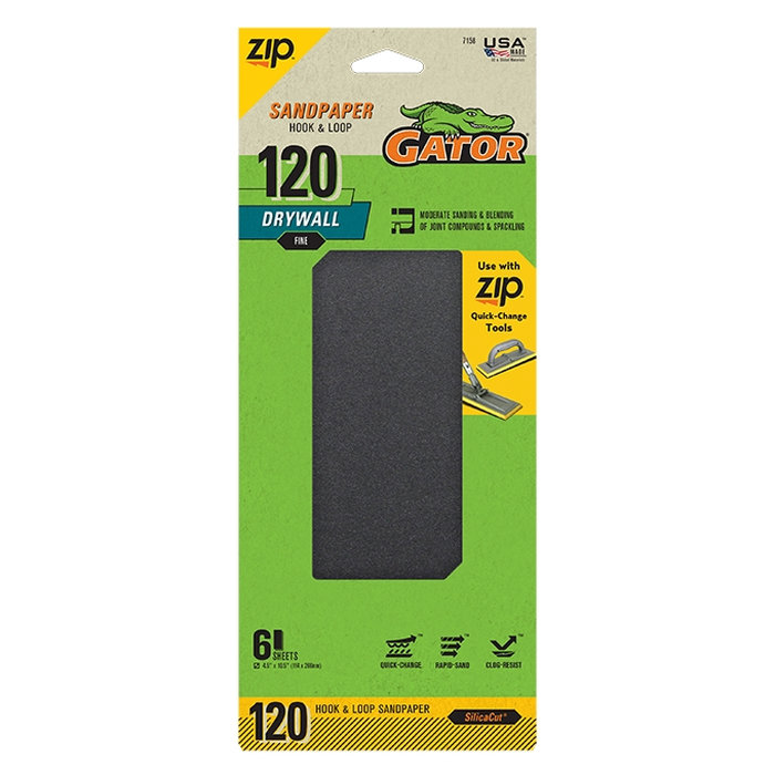 Zip 7158 Sanding Sheet, 10-1/2 in L, 4-1/2 in W, 120 Grit, Fine, Silicon Carbide Abrasive