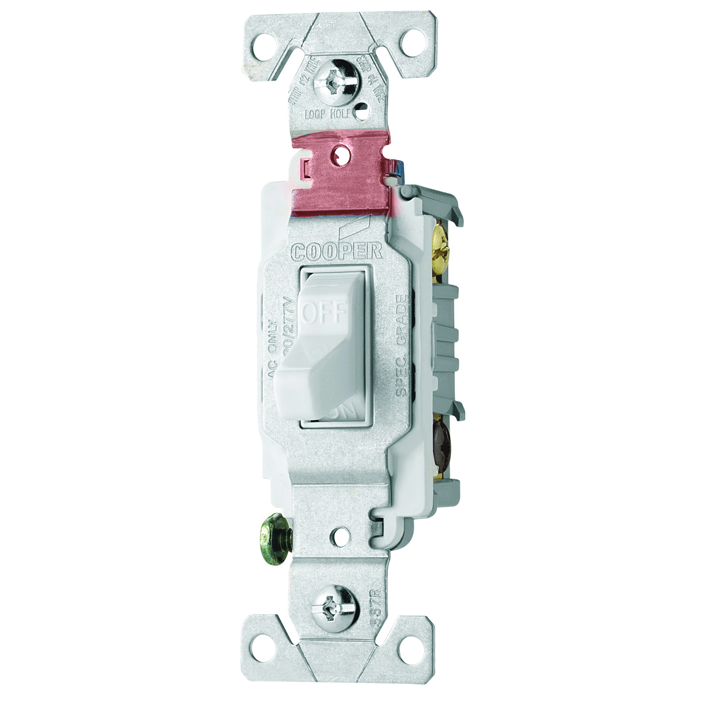 Wiring Devices CS220W Toggle Switch, 2-Pole, 20 A, 120/277 V, Lead Wire Terminal, White