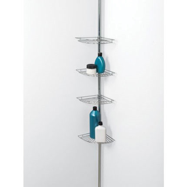 Corner Shower Caddy, Tension Pole, Chrome Wire, 11.5 x 97 x 8-In