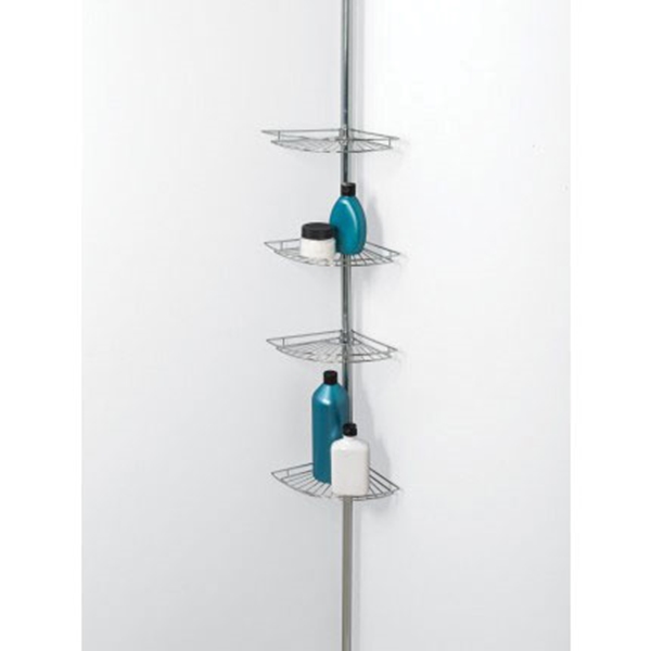 Corner Shower Caddy, Tension Pole, Chrome Wire, 11.5 x 97 x 8-In.